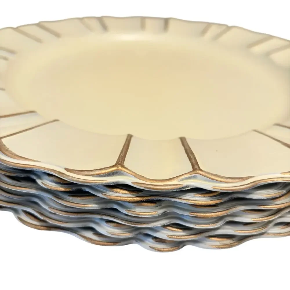Pier 1 One Chargers (6) Polypropylene 13” Off White Gold Scalloped Edge